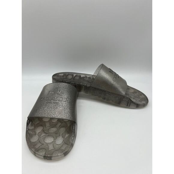 Coach Ulyssa Logo Transparent Slides Silver Glitter Jelly Slides Size 10B NEW - Picture 3 of 12